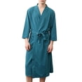 thumbnail image 2 of Hrsba Robe for Men,Solid Color V Neck 3/4 Sleeve Sleep Robe With Belt and Pockets Fall Bathrobe, 2 of 7
