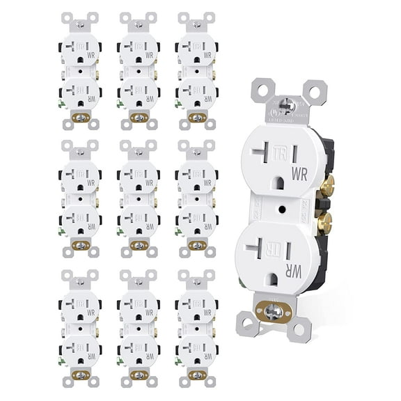 20 Amp 125V Duplex Receptacle White Wall Outlet TR WR, Tamper Resistant and Weather Resistant, Residential Grade, 3-Wire, Self-Grounding, UL Listed, Back& Side Wire, 10 Pack