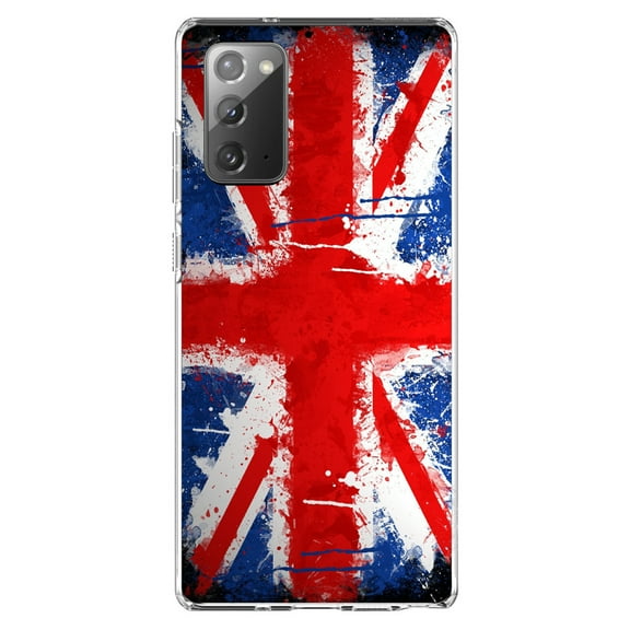 DistinctInk Clear Shockproof Hybrid Case for Galaxy Note 20 ULTRA (6.9" Screen) - TPU Bumper, Acrylic Back, Tempered Glass Screen Protector - Red White Blue British Flag Graffiti - the UK