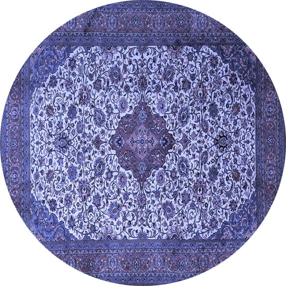 Ahgly Company Machine Washable Indoor Round Medallion Blue Traditional Area Rugs, 5' Round