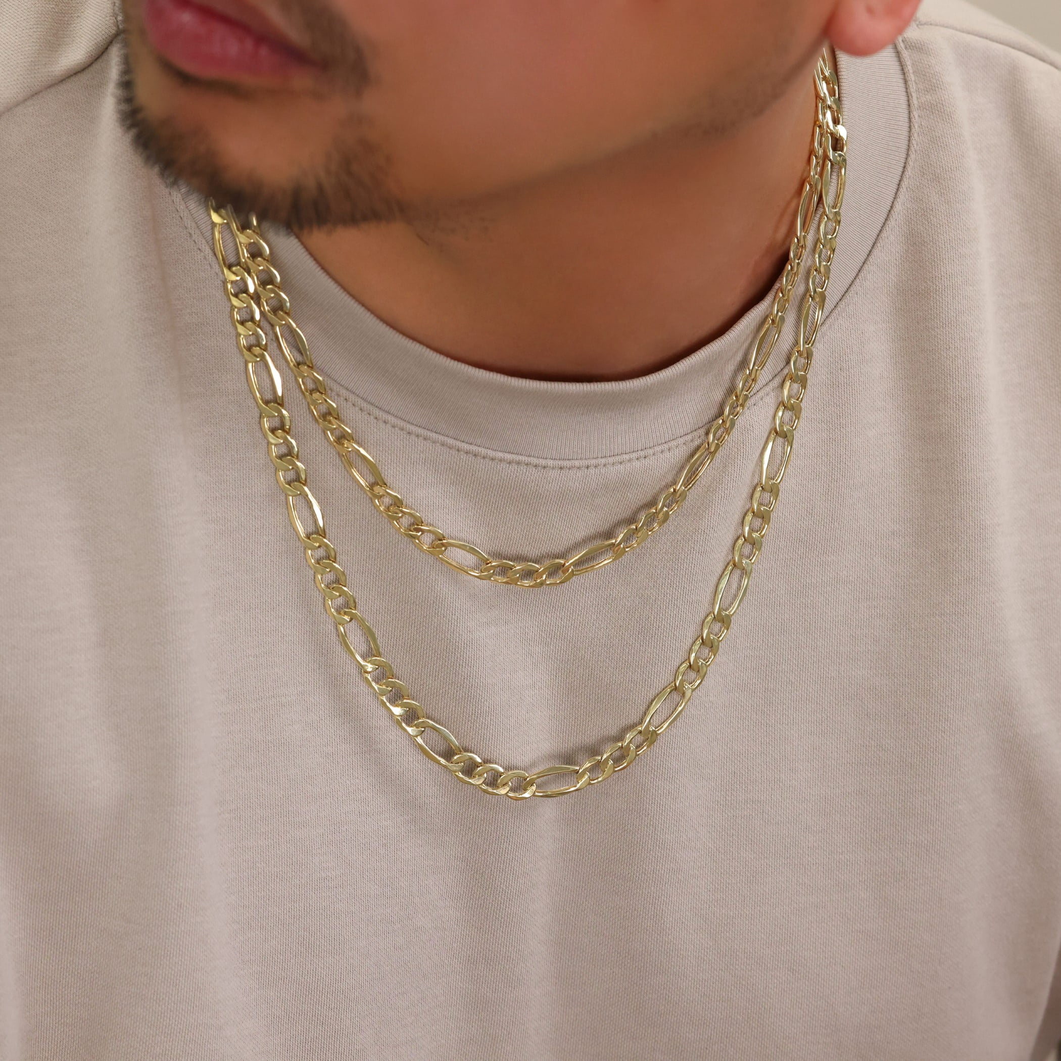 Nuragold 10k Real Yellow Gold Figaro Link 7mm Chain Necklace (16"-30") Italian Jewelry for Men & Women