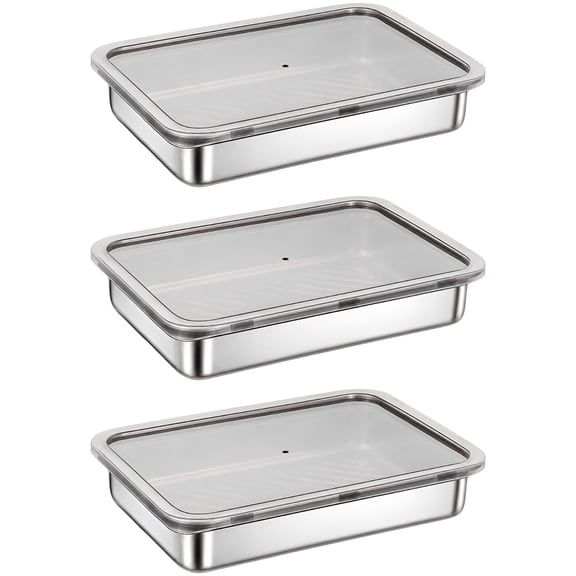 Bacon Container for Refrigerator, Stainless Steel Deli Containers with Lids, Fridge Organizer for Cheese, Meat and Dumplings, Stackable Freezer Storage Box with Airtight Cover