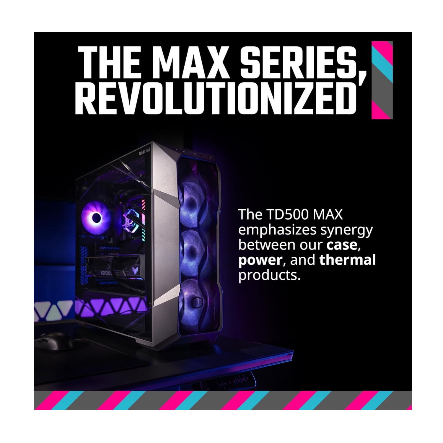 Cooler Master TD500 MAX ATX Mid-Tower Case, Custom Atmos 360 MAX AIO, GX II Gold 850W ATX 3.0 PSU, Mobius 120P ARGB PWM Fan, Type C, Two-Stage Power Connector, Pre-Routed Cable Management