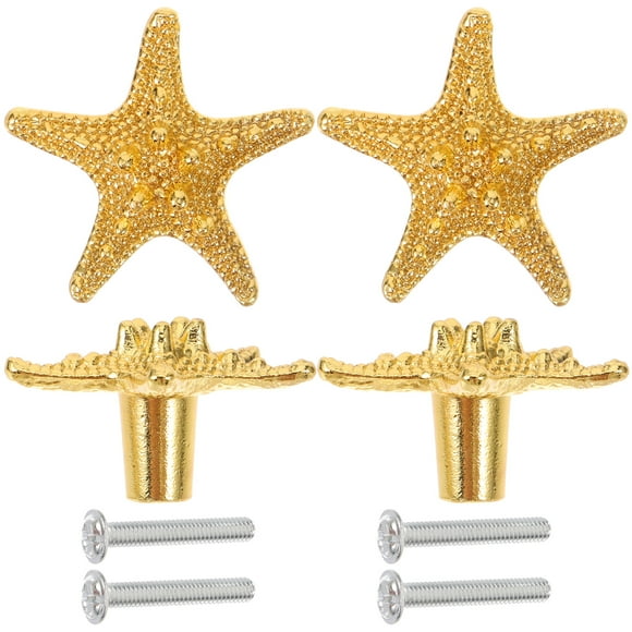 4Pcs Starfish Shape Golden Drawer Pull for Modern Home Decor Zinc Alloy single-hole door handle