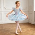 thumbnail image 4 of inlzdz Tutu Girls Dance Competition Dress Gymnastic Skirt Light Blue 110, 4 of 6