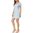 thumbnail image 4 of Allegra K Women's Floral Puff Sleeve Sweetheart Neckline Ruched Front Ruffled Dress, 4 of 6