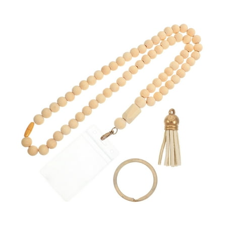 FRCOLOR 1 Set Of Teacher Lanyard Wooden Beads Necklace Id Badge Holder Necklace For Professionals Beaded Lanyard For Keys And Badges