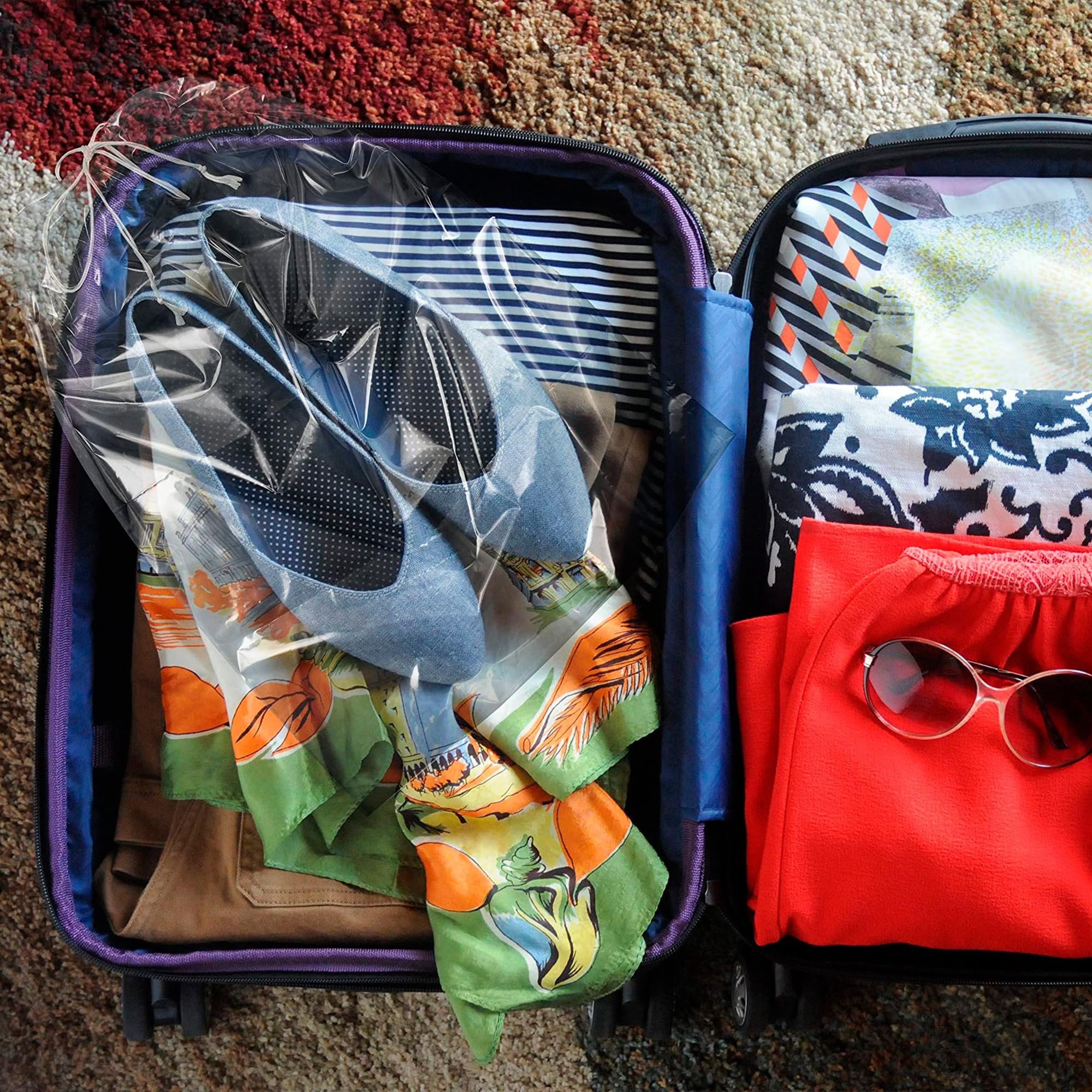 Clear Drawstring Bags, 2 Mil Polyethylene Travel Bags, 100 Count, 18 x 24 in