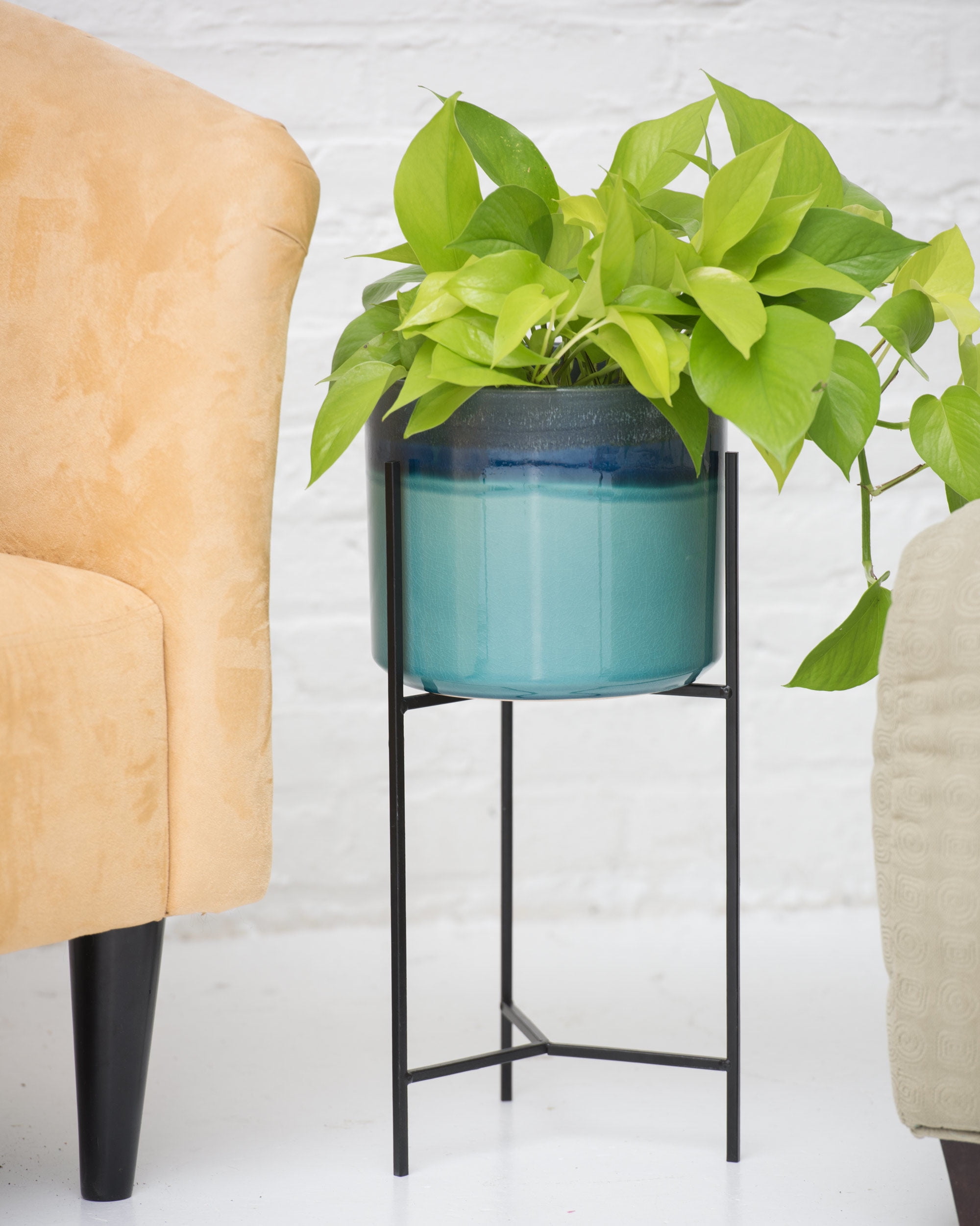 Azure Ceramic Cachepot with Stand by
