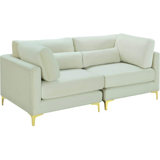 Meridian Furniture 605Cream-S75 Julia Collection Modern | Contemporary Velvet Upholstered Modular Sofa with Complete Sets of Gold and Chrome Legs Included, 75" Wide, Cream