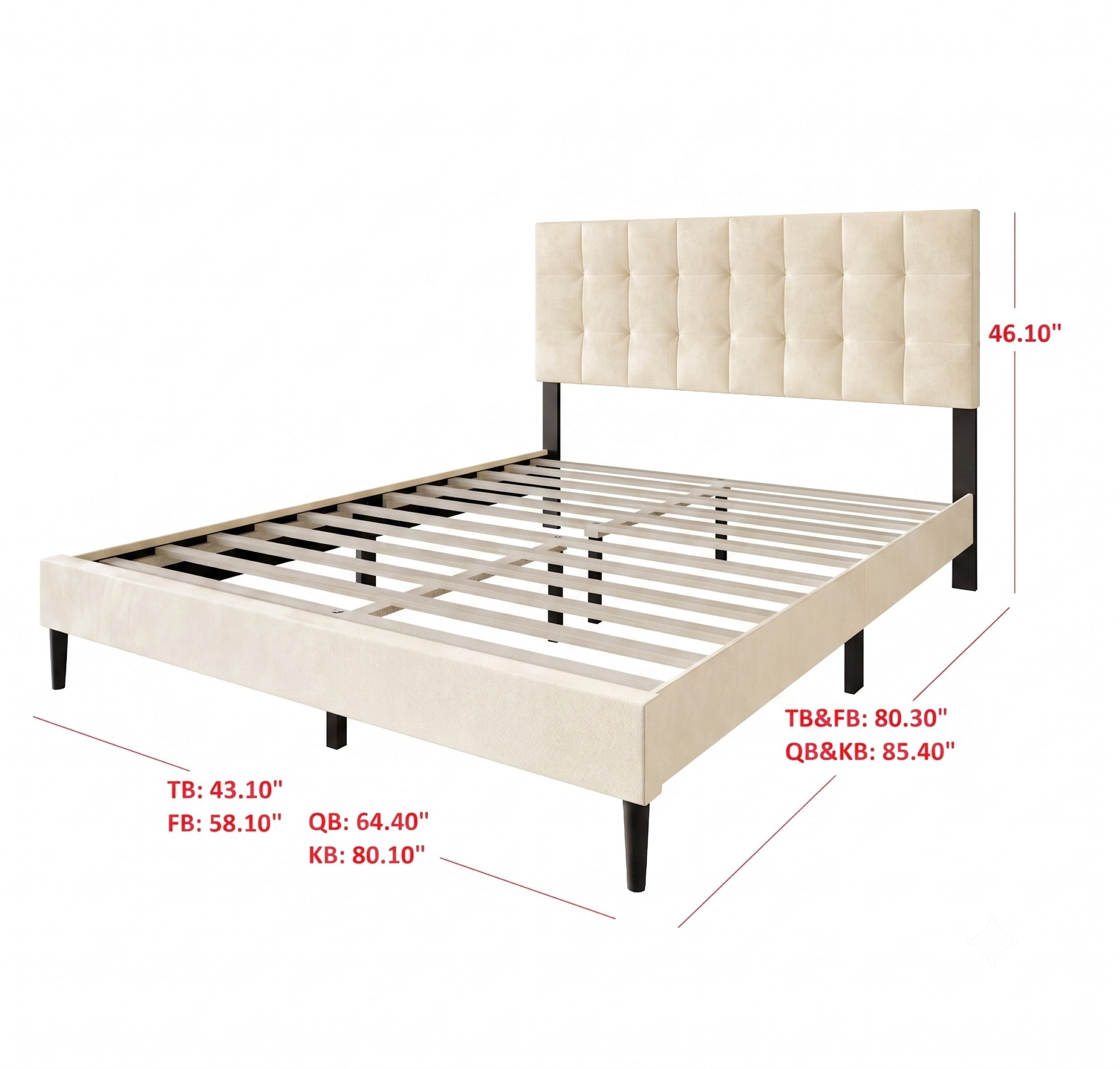 Home Design Marion King Tufted Upholstered Platform Bed Frame with Tufted Headboard and Plush Padding, Beige, Easy Assembly