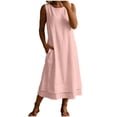 thumbnail image 3 of Otvok Loose Fit Tank Midi Dresses Women's Sleeveless Round Neck Side Pocket Layered Hem Daily Wear Gown, 3 of 7