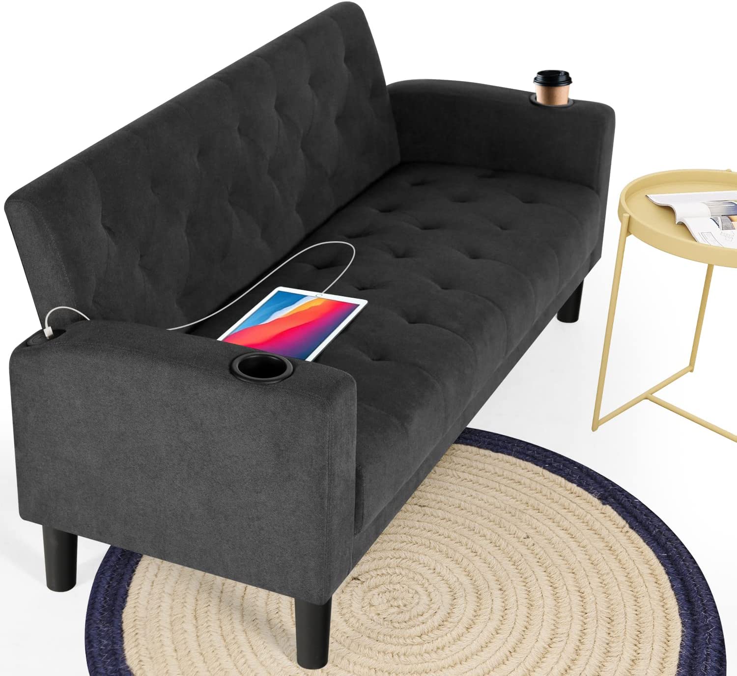 General Modern Loveseat Sofa w/ 2 USB Charger Ports and 2 Cupholders