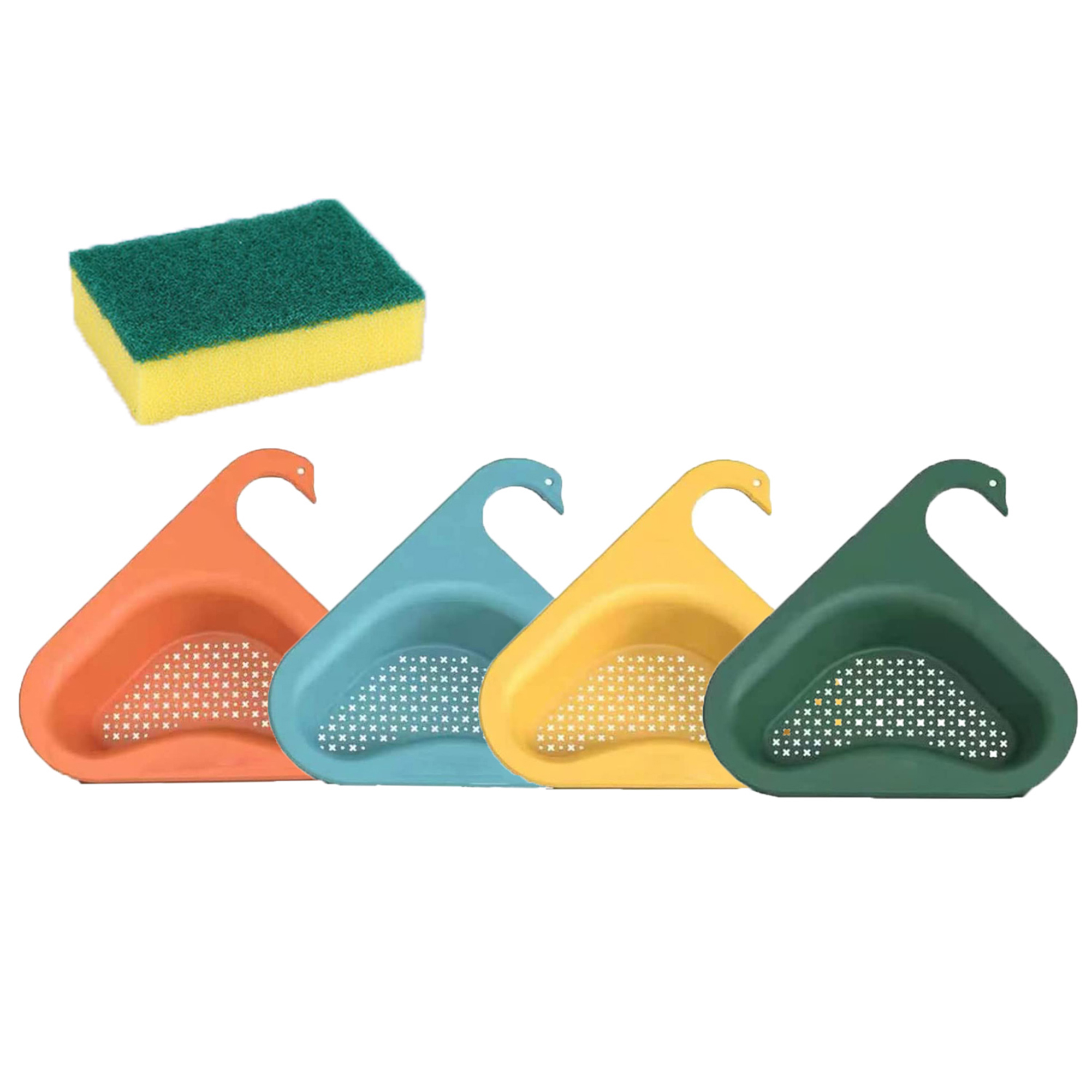 Swan Drain Basket Sink with Sponge Multipurpose Triangular Sink Drain