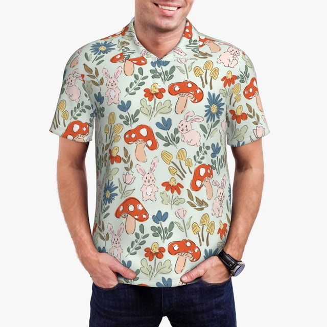 Balery Garden Of Little Bunnies Camisa Polo de Hombre con Estampado, de Manga Corta y Tejido Medio, Camisa Tipo Golf Polo-X-Large