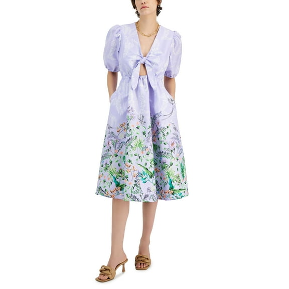 INC International Concepts Printed Cutout Dress Linna Garden XS