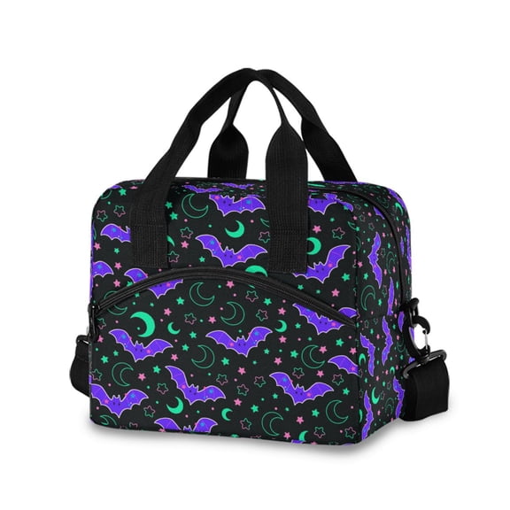 FORMRS Reusable Lunch Bag for Work School Leakproof Insulated Cooler with Adjustable Shoulder Strap, Purple Cartoon Bats Pattern