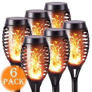 Toodour 6-Pack Solar Flame Torch Lights, Flickering