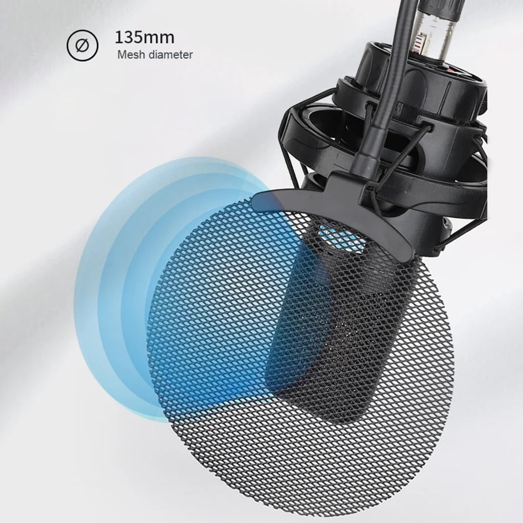 Studio Microphone Windscreen Microphone Blowout Filter with Double Layered Metal Net for Clear Auditory