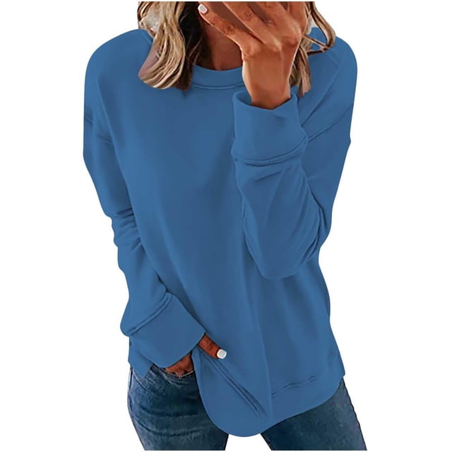 Chemises de Compression à Manches Longues pour Femmes à Col Rond Uni Plus Sweat-Shirt Oversize Pulls Coupe Ample à la Mode des Hauts Légers pour les Femmes de Grande Taille