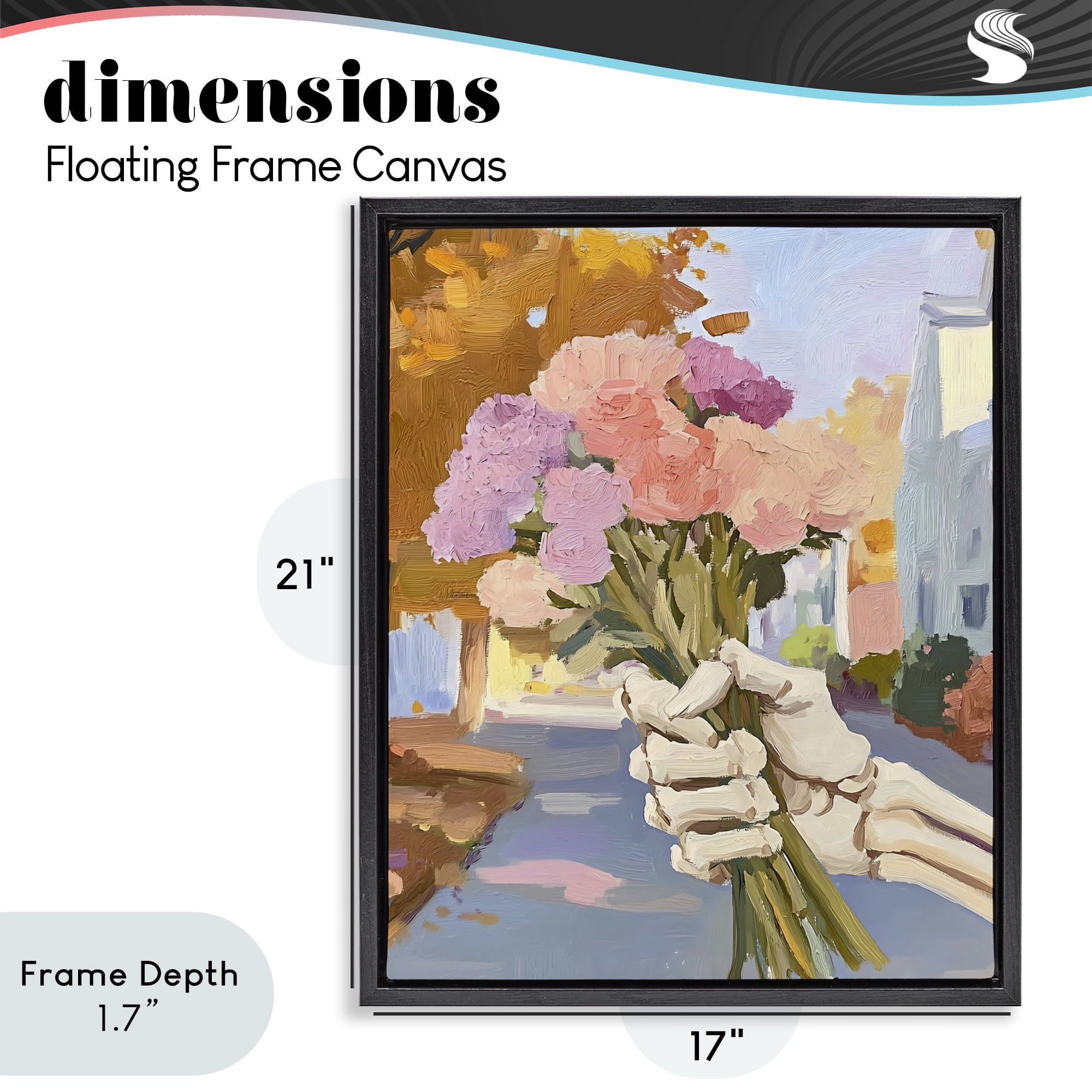 Stupell Industries Skeleton Hand Holding Flowers Black Framed Floater Canvas Wall Art, design by The Prints Vibe