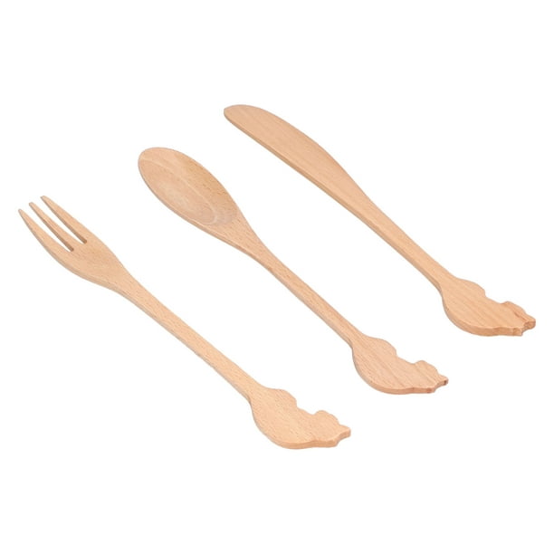 Fdit Polished Dinner Knife,Kitchen Gadgets,3pcs Wooden Tableware