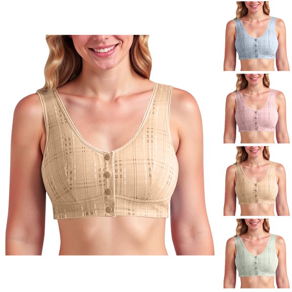 Vhkiploz Plus Size Mastectomy Bras for Older Women's Suppotive Gathering Post-Surgery Bras Solid Front Closure Daily Underwears