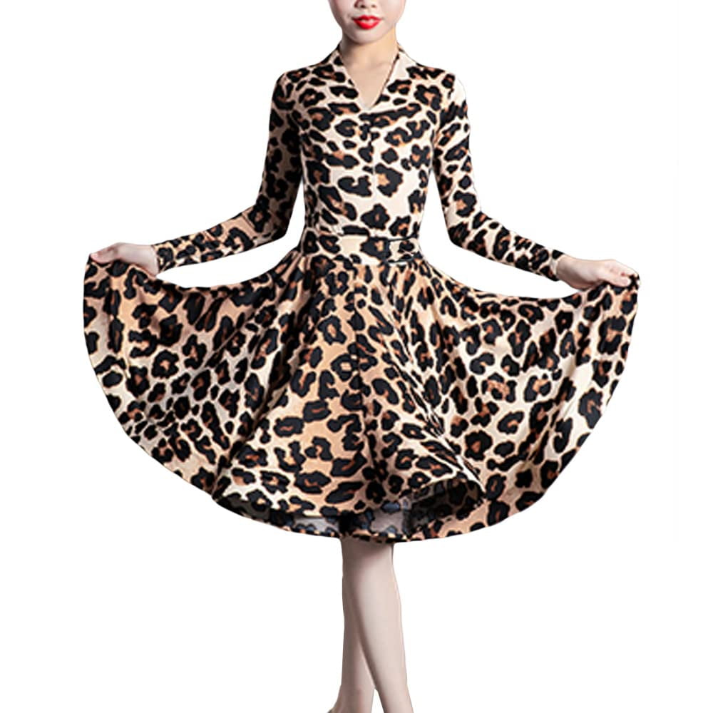 YM YOUMU Kids Girls Long Sleeve Latin Dance Dress Ballrom Tango