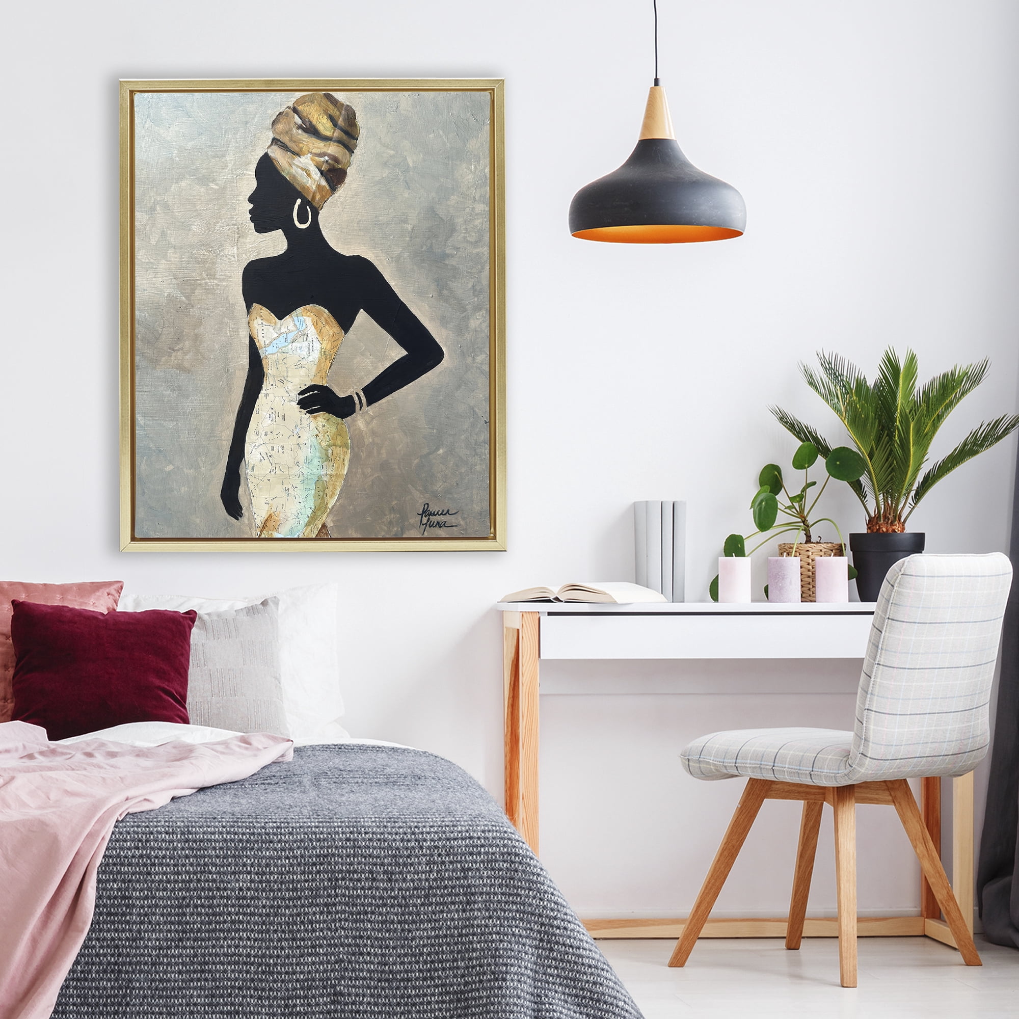 Stupell Industries Motherland Muse Fashion Portrait Gold Framed Floater Canvas Wall Art, design by Lauren Luna