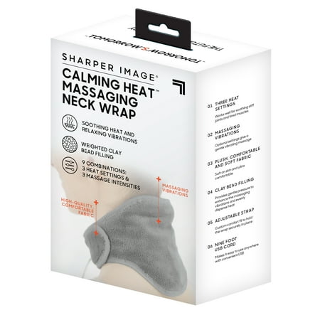 Sharper Image Calming Heat Massaging Neck Wrap, Relaxing Vibrations, Gray