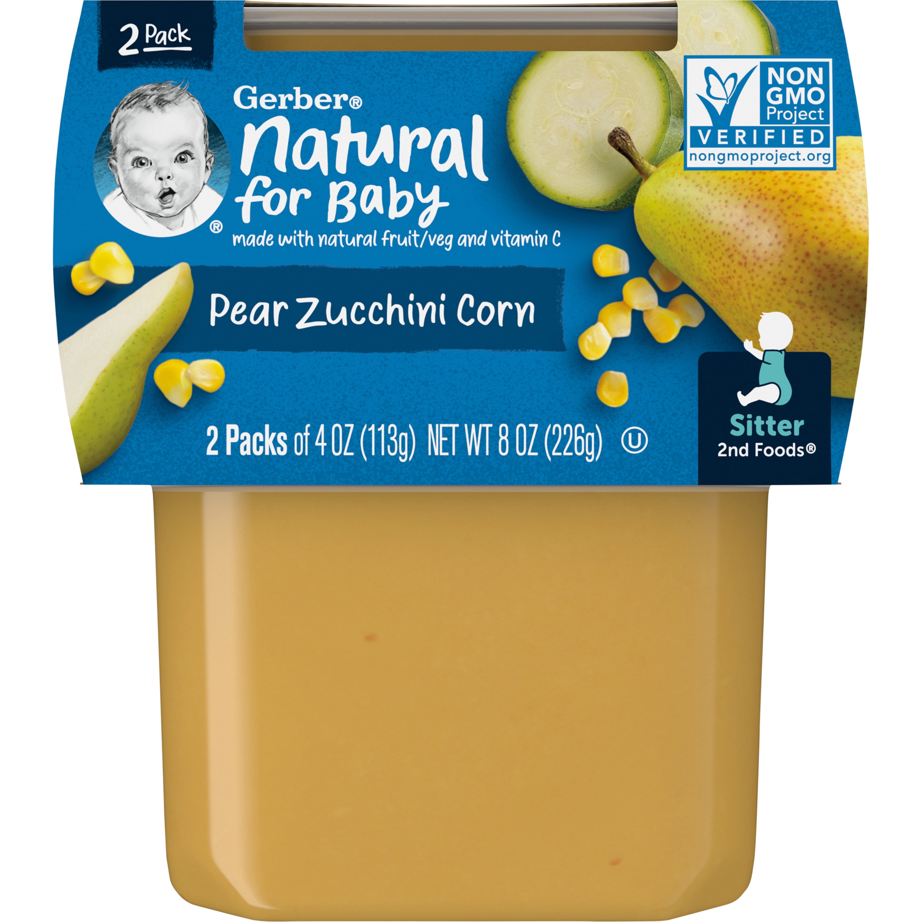 Gerber 2nd Foods Natural for Baby Baby Food, Pear Zucchini Corn, 4 oz Tubs (2 Pack)