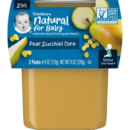 Gerber 2nd Foods Natural for Baby Baby Food, Pear Zucchini Corn, 4 oz Tubs (16 Pack)