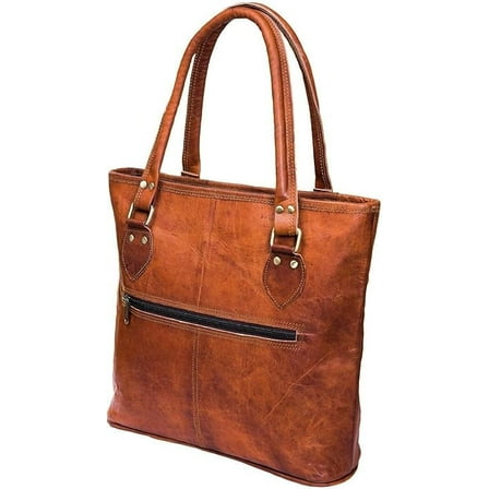 Parrys Leather World Women's Leather Tote Shoulder Handbag Briefcase, 1-Piece, Brown