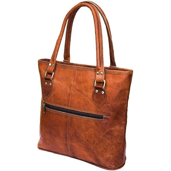 Parrys Leather World Women's Leather Tote Shoulder Handbag Briefcase, 1-Piece, Brown