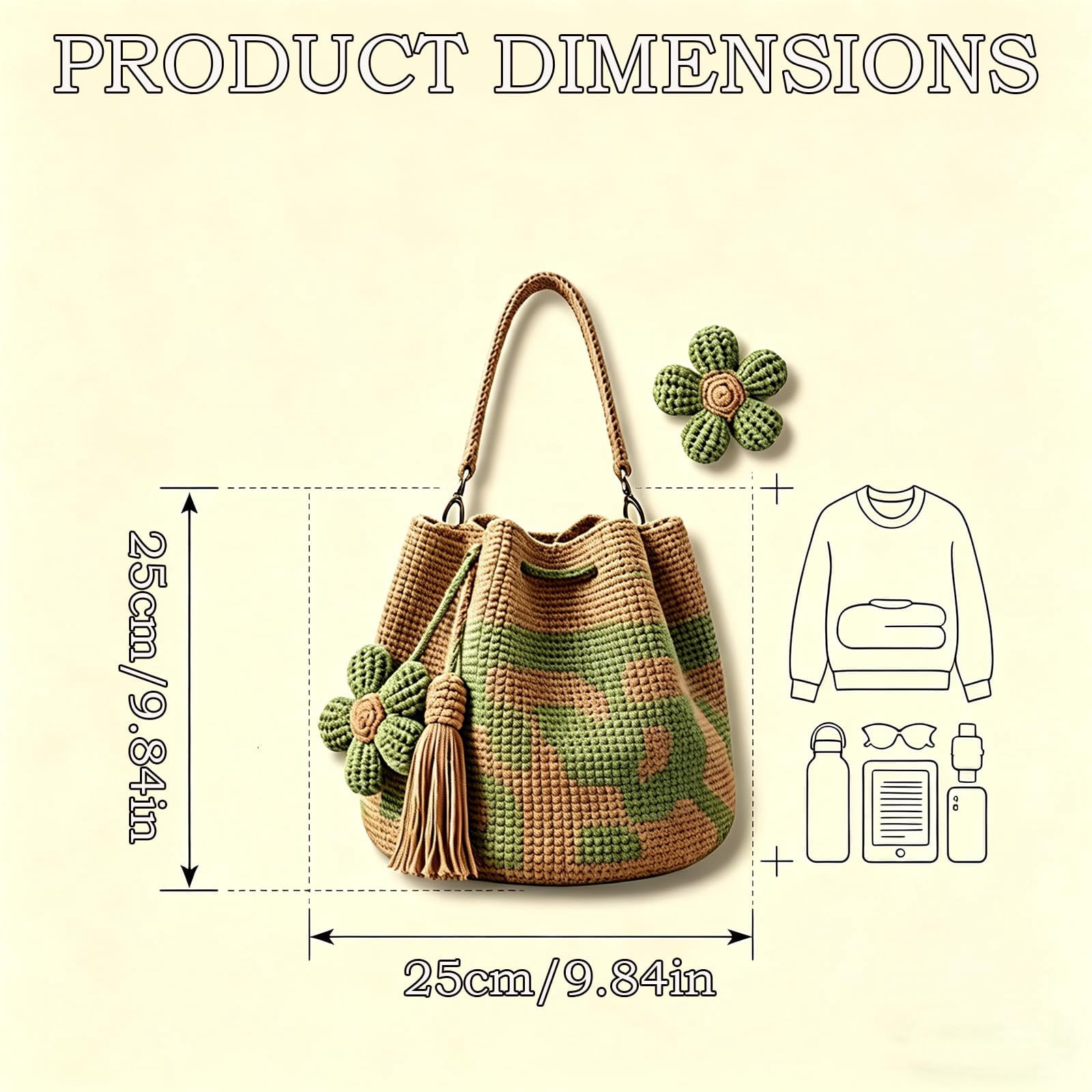 Handmade Crochet Flower Tote Knit Boho Beach Handbags Crossbody Shoulder Bag for Women Large Capacity Design