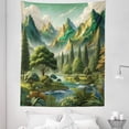 thumbnail image 2 of Ambesonne Mountain Tapestry Twin Size, Fantasy Land Heights Boho, 68"x88", Fern Green Ivory Blue, 2 of 3