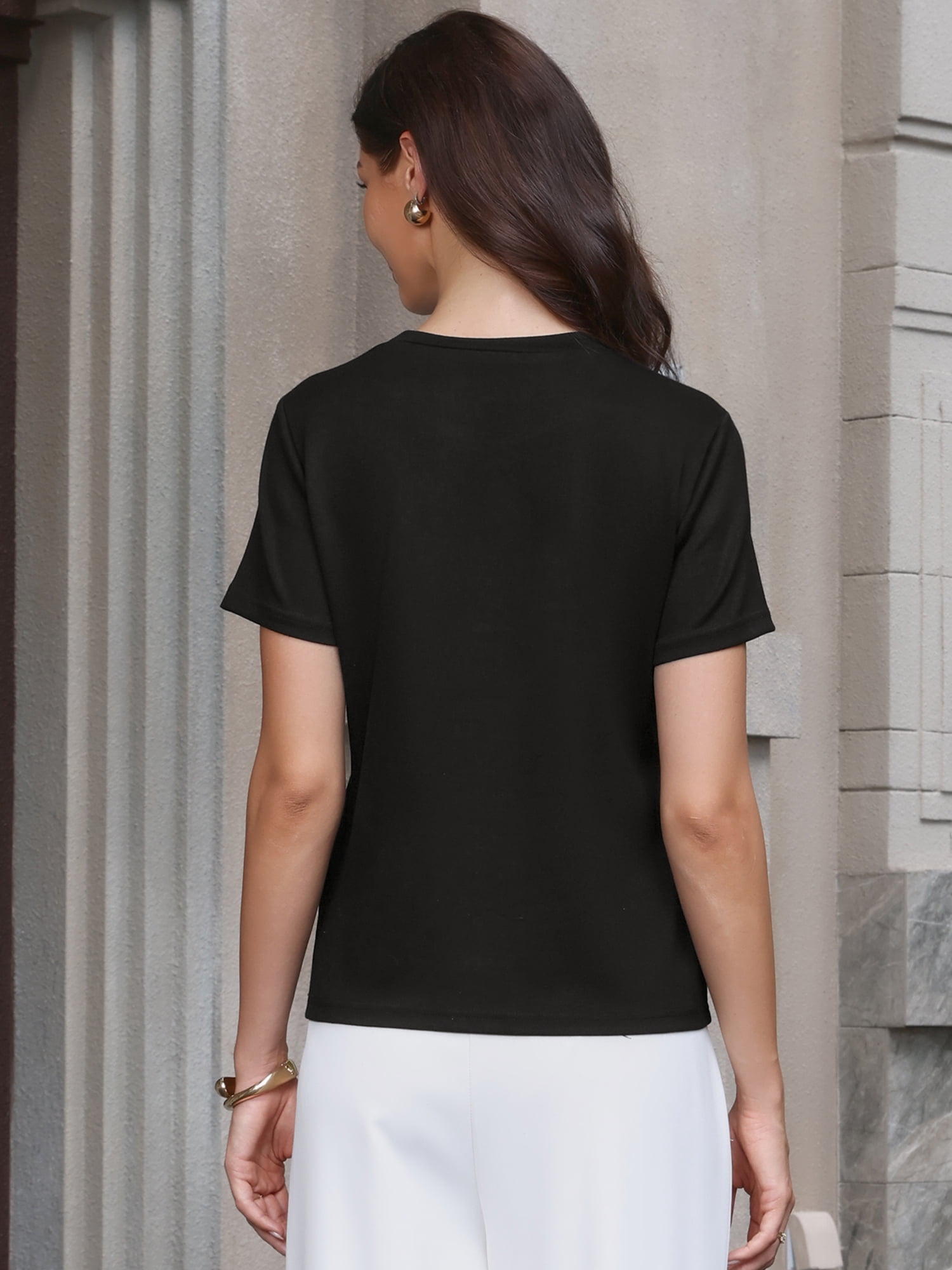 DARING DIVA Women's Tweed Neck Tops 2026 Short Sleeve Summer Elegant Blouse XL Black