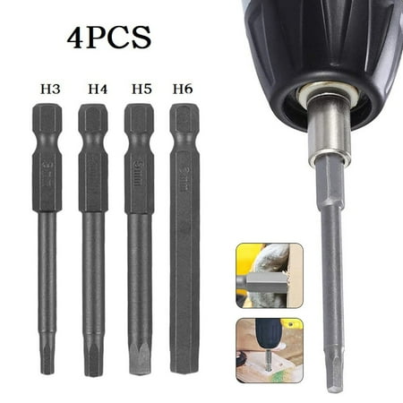 

GLFILL 4Pcs Metric Hex Head Wrench Drill Bit 1/4In Shank Magnetic Screwdriver Bit H3-H6