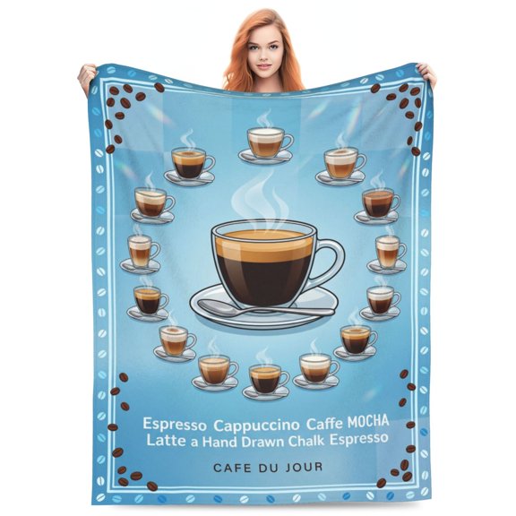 Coffee Blanket Flannel Modern Minimalist Coffee Bean Pattern All Season Throw Soft Warm Cozy Plush Home Decor for Couch and Bed 50x40