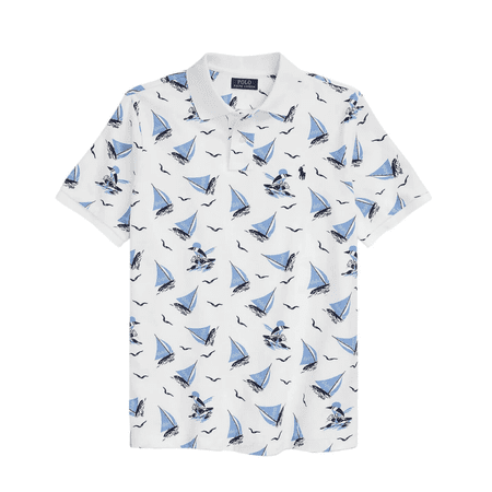 $125 Polo Ralph Lauren Men's, Classic Fit Skipper Bearwaiian Mesh Polo, White, L