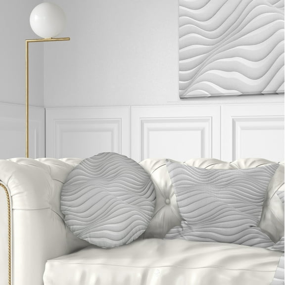 Designart Fractal Rippled White 3D Waves - Contemporary Throw Pillow - 12x20