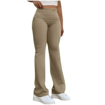 Chbgutlmr Pants for Women Elastic High Waist Straight Leg Solid Color Fold over Casual Trousers Fashion