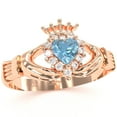 thumbnail image 2 of Claddagh Blue Topaz Diamond Ring In Solid 14k Rose Gold, 2 of 6