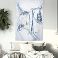 thumbnail image 3 of Winter Tapestry, Sketchy Graphic of a Downhill with Ski Elements in Snow Relax Calm View, Wall Hanging for Bedroom Living Room Dorm Decor, 60W X 80L Inches, Blue White, by Ambesonne, 3 of 5