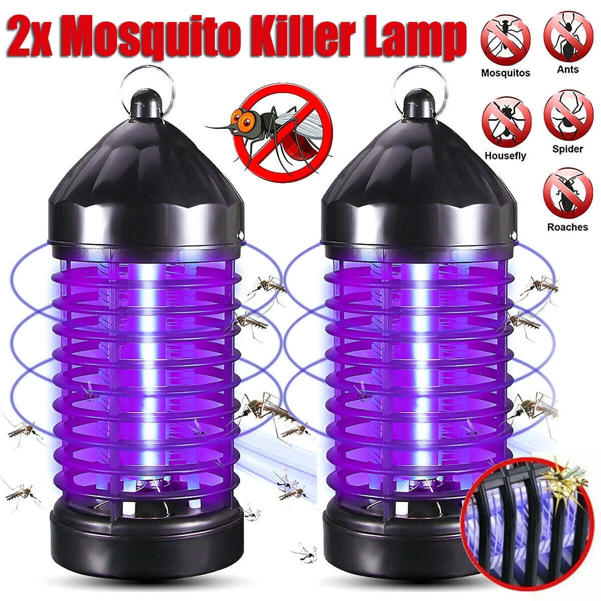 2PCS Electric UV Light Mosquito Killer Insect Fly Bug Trap Catcher Lamps US 