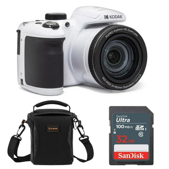 Kodak PIXPRO AZ405 Astro Zoom 20MP Full HD Digital Camera, White, Bundle with 32GB Memory Card and Camera Bag