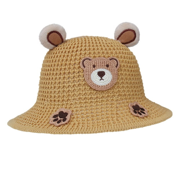 Gorro de pescador para bebé con circunferencia de la cabeza de 47-50cm, gorro de lavabo con oso de dibujos animados para hombre y mujer, bonito sombrero protector solar, color amarillo