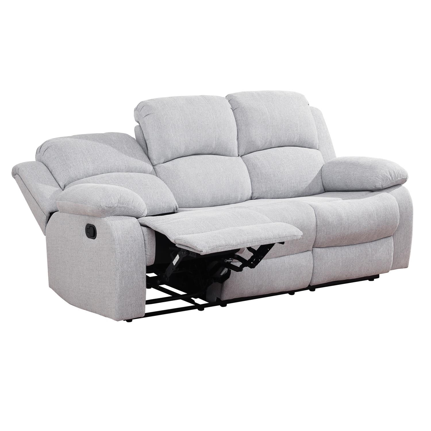 Gewnee Linen Fabric Upholstered Manual Reclining Sofa with 3 Recliners and Cup Holders,Gray