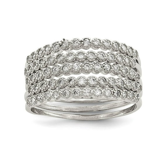 Auriga Fine Jewelry 925 Sterling Silver Stackable Set of 5 CZ Ring for Women Size- 7