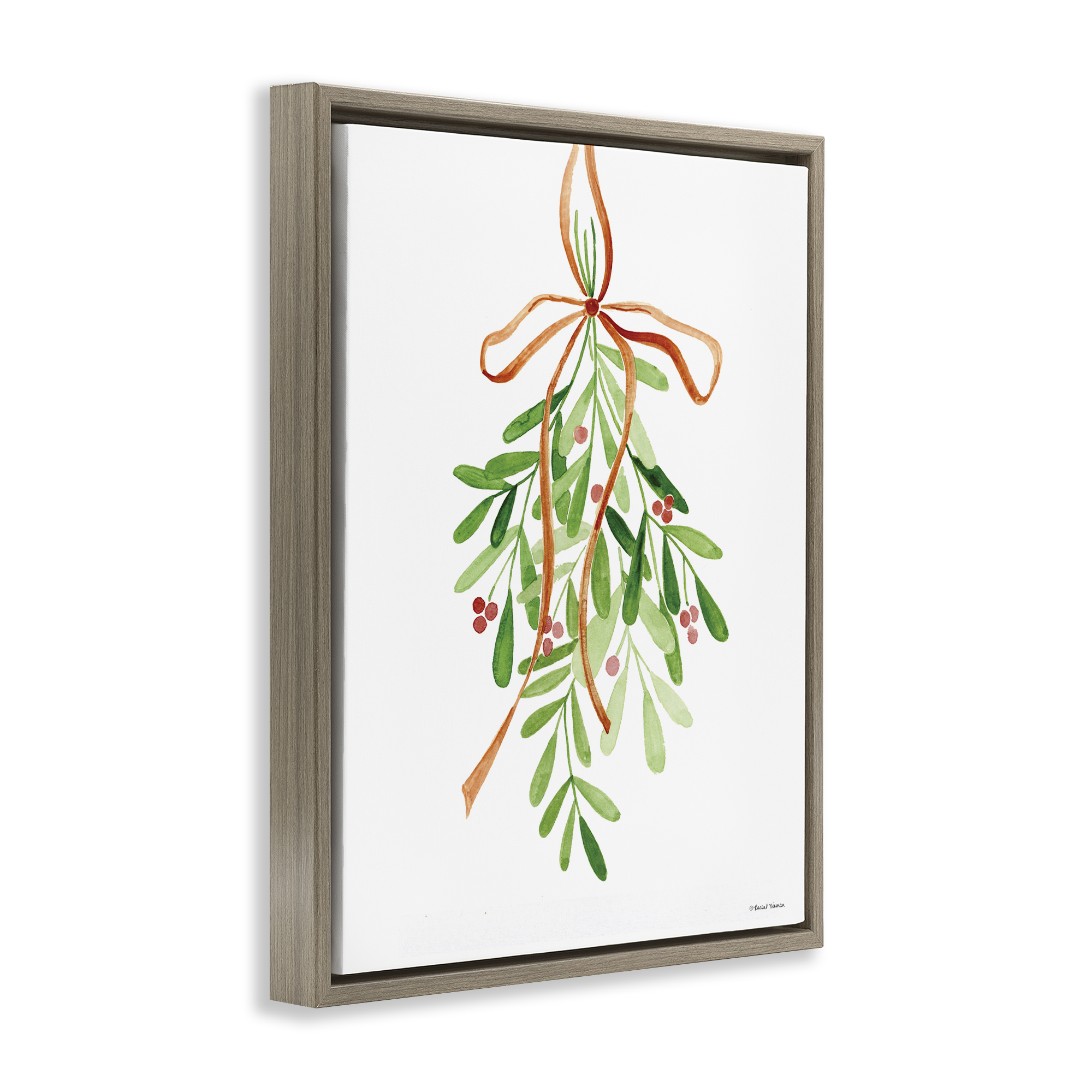 Stupell Industries Hanging Holly Botanicals Holiday Painting Brown Floater Framed Canvas Art Prints Wall Art, 17 x 21